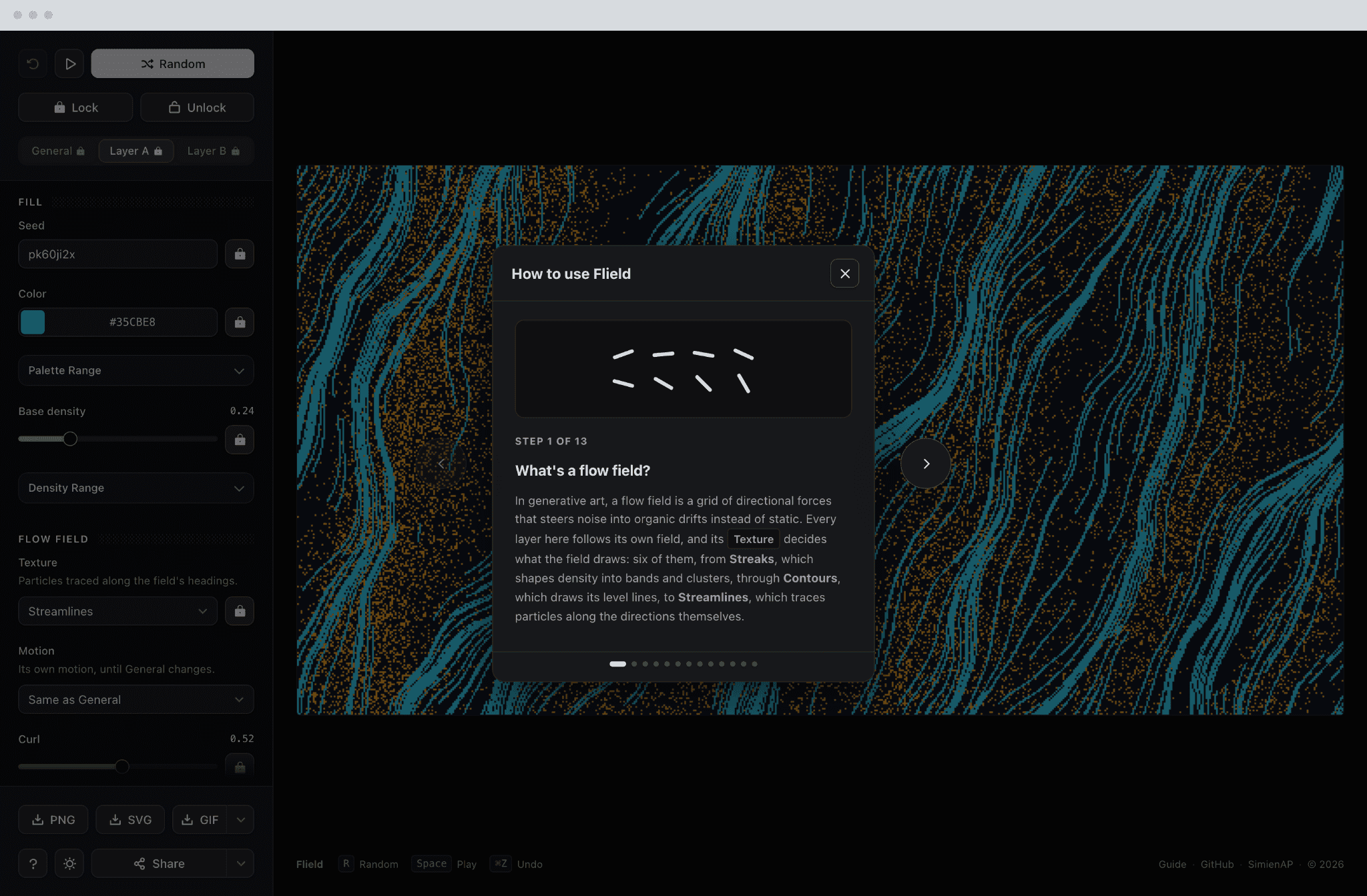 Step one of the tutorial, drawing the flow field rather than describing it