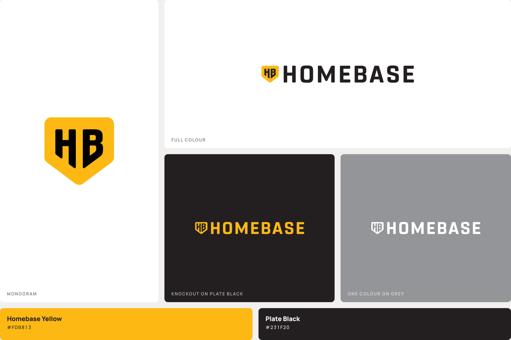 The lockup and the HB monogram, on the three grounds the brand had to hold on