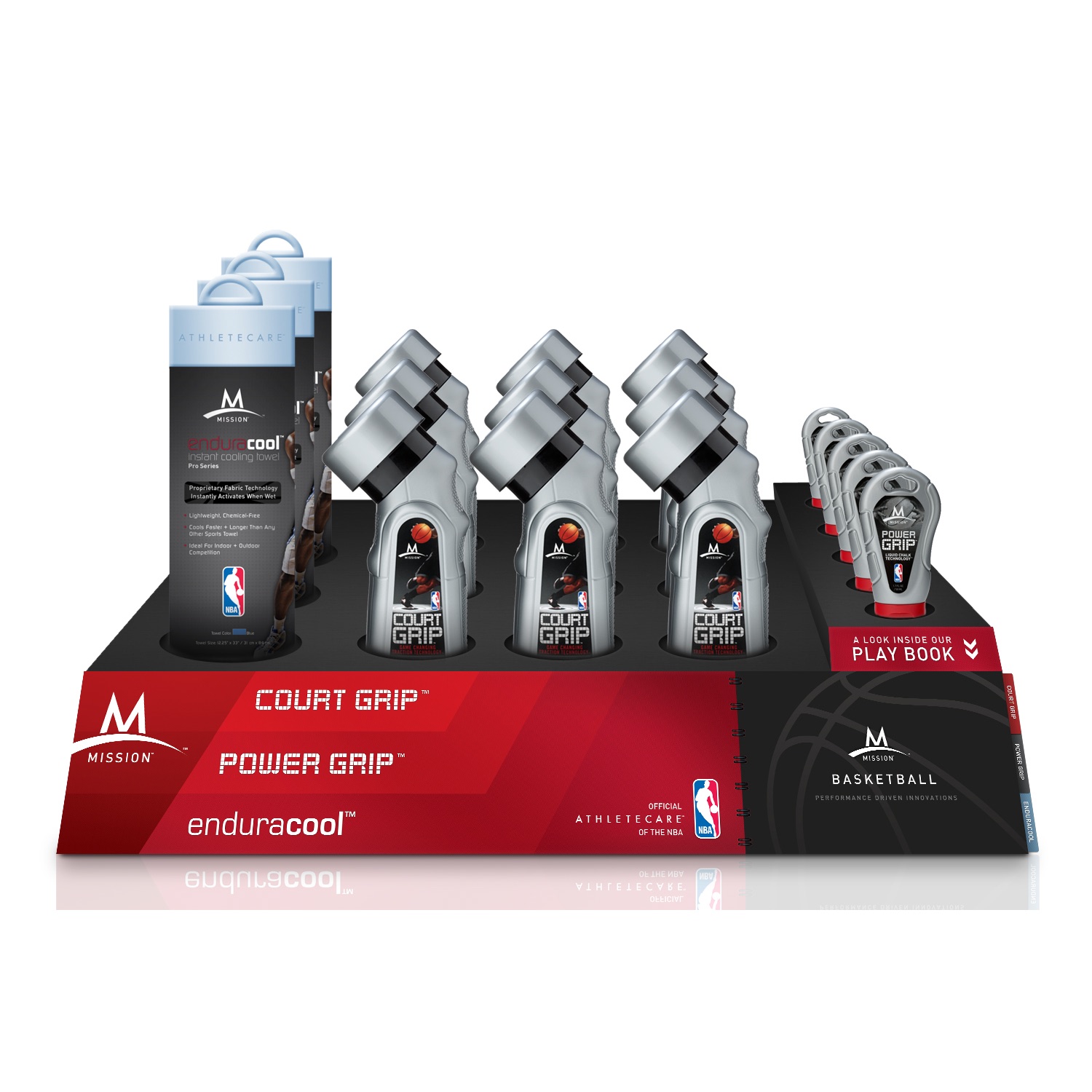 The full Mission Basketball tray, Court Grip, Power Grip and Enduracool under one fascia