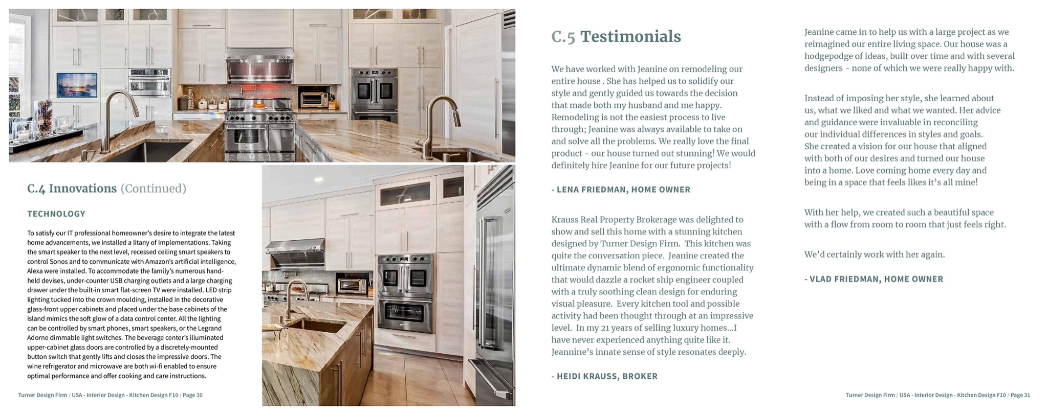 C.4 Innovations continued, facing C.5 Testimonials set as plain columns