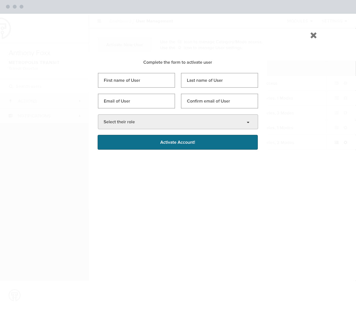 User activation and agency activation as they shipped, each carrying its own NTD identifiers and roles