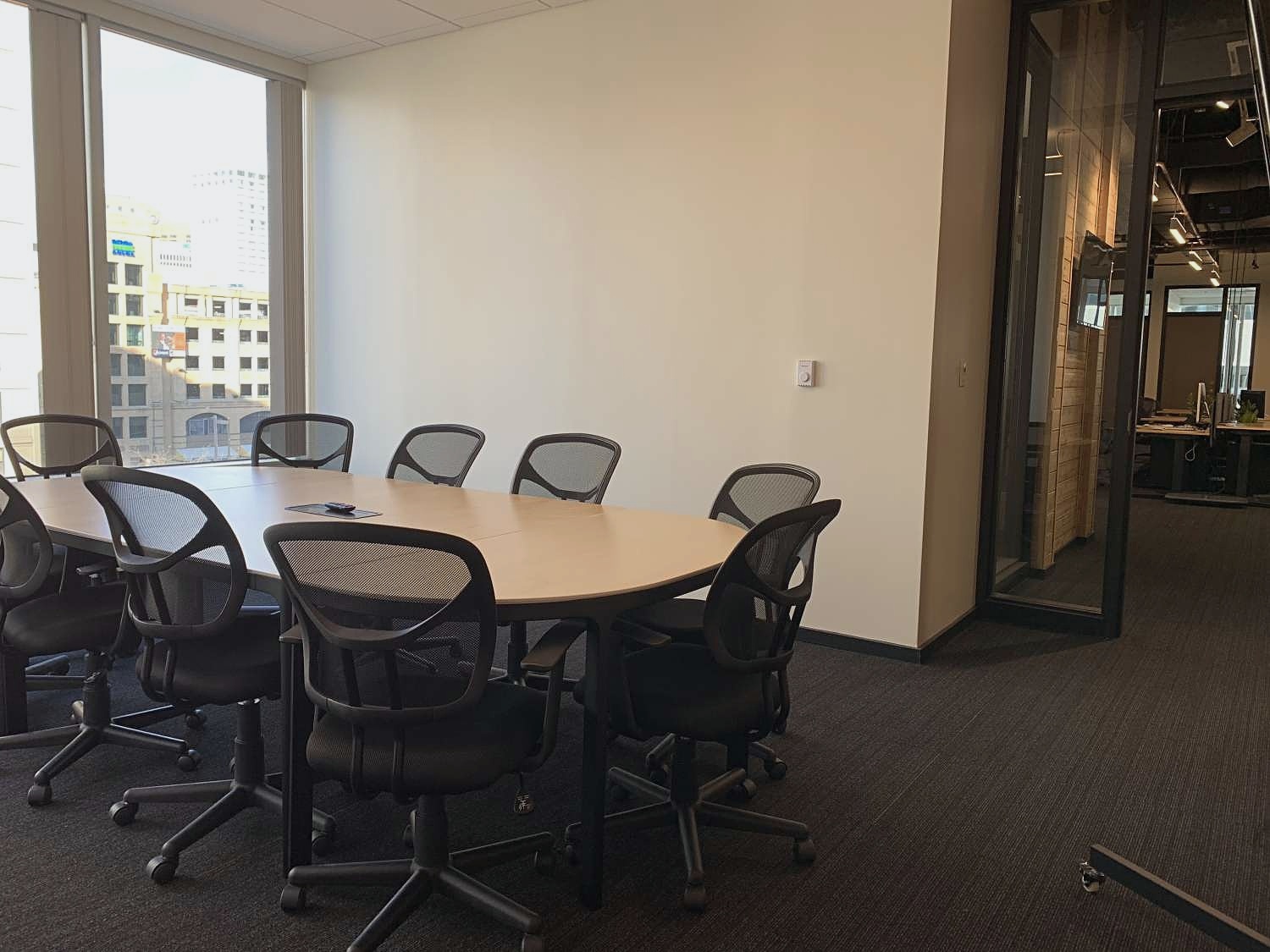 A conference room at Pratt Street, looking out over downtown