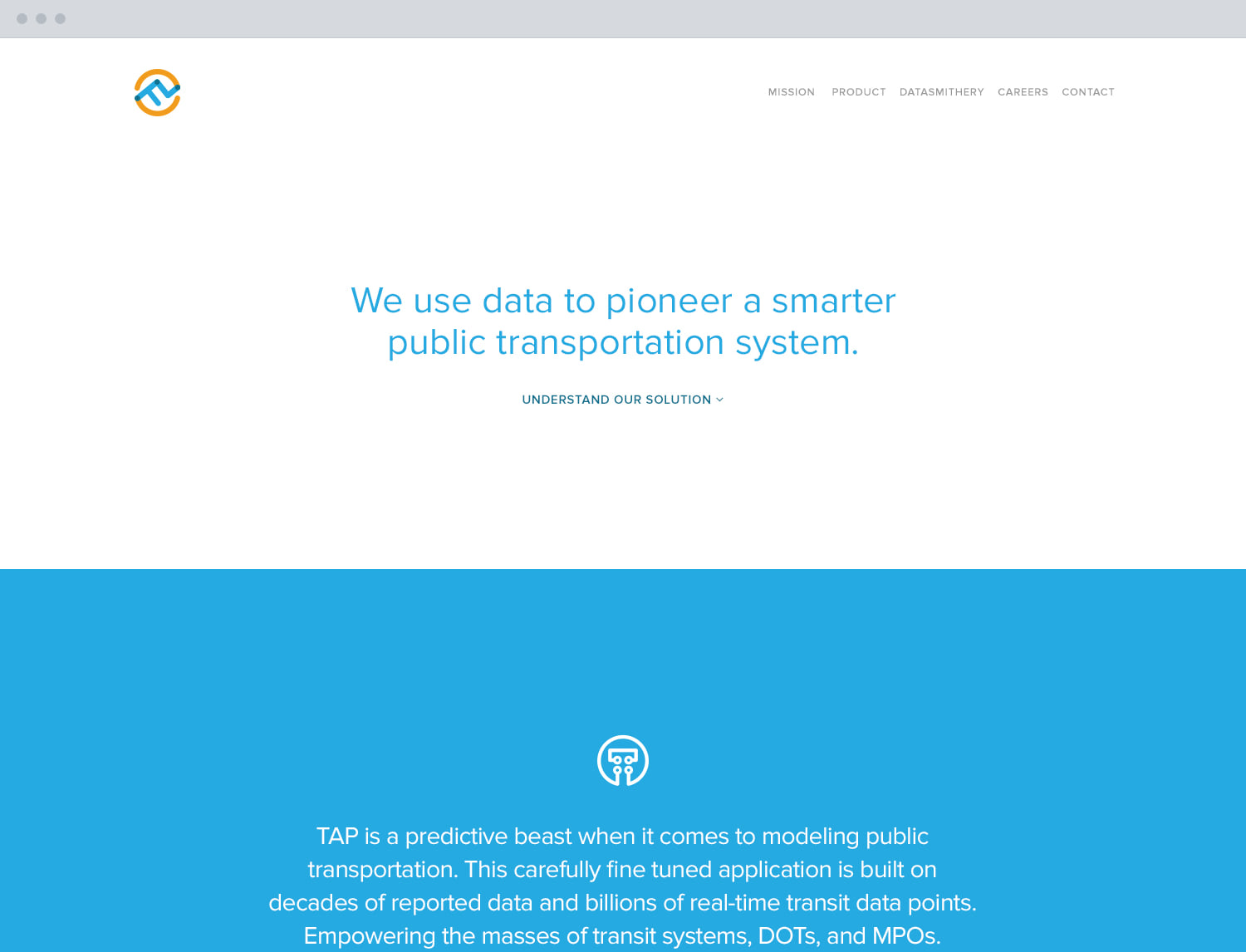 The homepage, naming the company and the product in the first screen