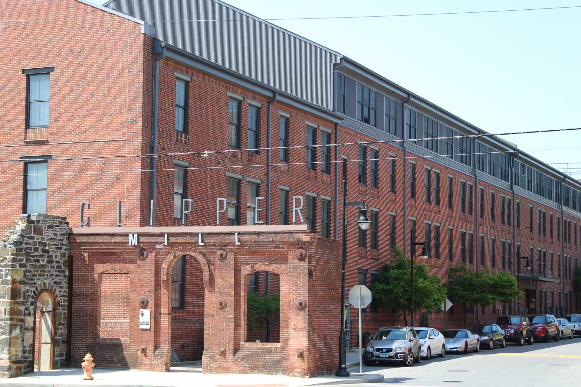 Clipper Mill from the street, with the building's own lettering