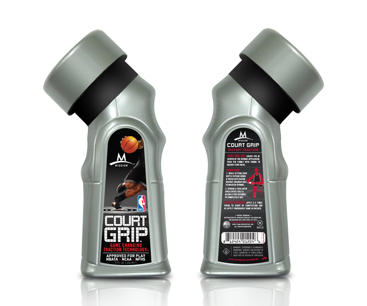 The bottle front and back, the die cut arch on one face and the numbered instructions on the other