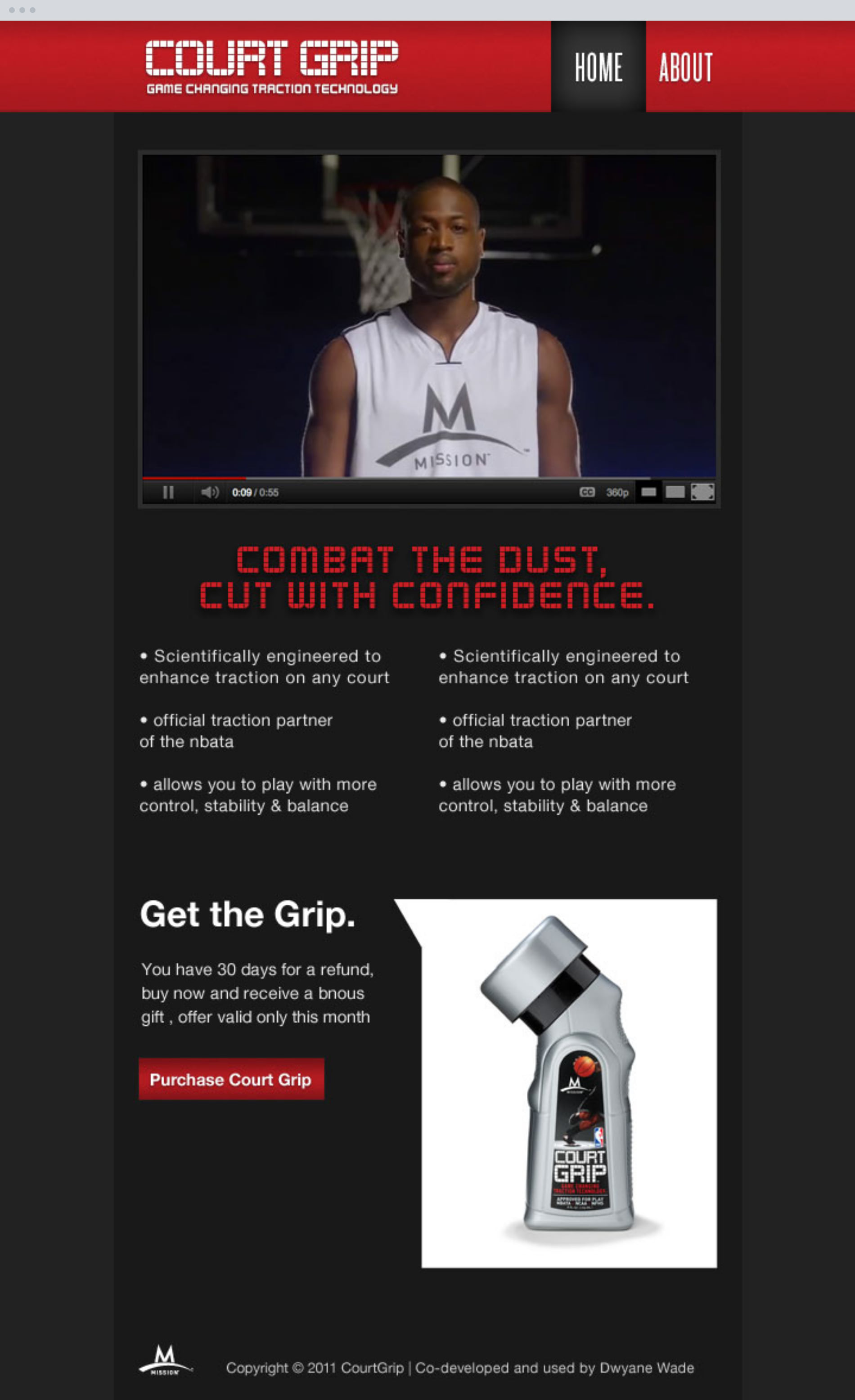 The Court Grip Facebook page, the shoot video over the claims and a purchase panel